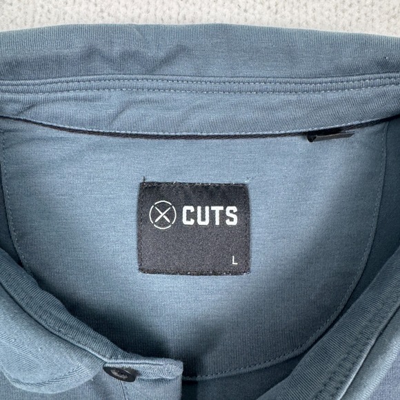 Cuts Polo Shirt Mens Large Stretch Curved Hem Short Sleeve Casual Golf Blue - Picture 2 of 6